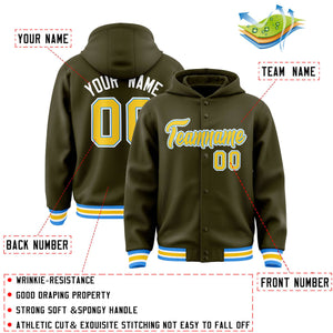 Custom Olive Gold-Powder Blue Varsity Full-Snap Letterman Classic Hoodie Jacket