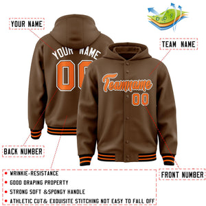 Custom Light Brown Orange-Light Brown Varsity Full-Snap Letterman Classic Hoodie Jacket