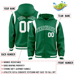 Custom Kelly Green Kelly Green Varsity Full-Snap Letterman Shoulder Color Block Hoodie Jacket