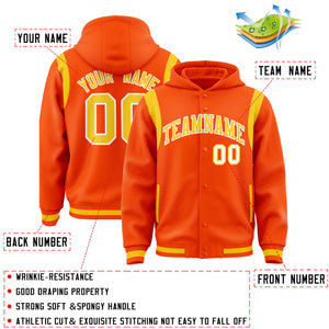 Custom Orange Gold Varsity Full-Snap Letterman Shoulder Color Block Hoodie Jacket