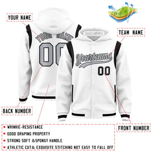 Custom White Silver Varsity Full-Snap Letterman Shoulder Color Block Hoodie Jacket