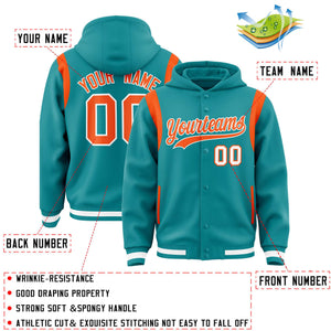 Custom Aqua Orange Varsity Full-Snap Letterman Shoulder Color Block Hoodie Jacket