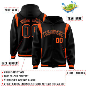 Custom Black Black Varsity Full-Snap Letterman Shoulder Color Block Hoodie Jacket