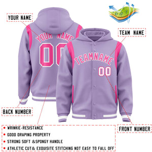 Custom Light Purple Pink Varsity Full-Snap Letterman Shoulder Color Block Hoodie Jacket