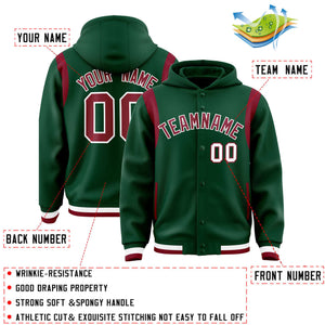 Custom Green Crimson Varsity Full-Snap Letterman Shoulder Color Block Hoodie Jacket