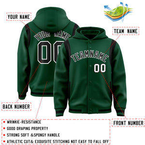 Custom Green Black Varsity Full-Snap Letterman Shoulder Color Block Hoodie Jacket