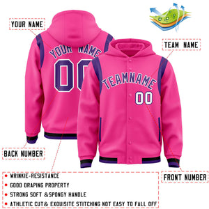 Custom Pink Purple Varsity Full-Snap Letterman Shoulder Color Block Hoodie Jacket