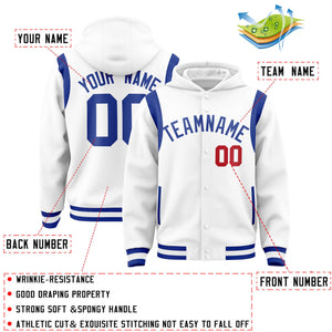 Custom White Royal Varsity Full-Snap Letterman Shoulder Color Block Hoodie Jacket