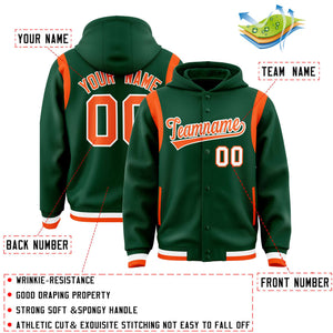 Custom Green Orange Varsity Full-Snap Letterman Shoulder Color Block Hoodie Jacket