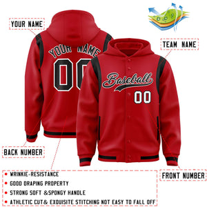 Custom Red Black Varsity Full-Snap Letterman Shoulder Color Block Hoodie Jacket