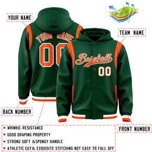 Custom Green Orange Varsity Full-Snap Letterman Shoulder Color Block Hoodie Jacket