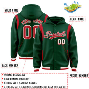 Custom Green Red Varsity Full-Snap Letterman Shoulder Color Block Hoodie Jacket