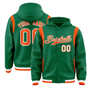 Custom Kelly Green Orange Varsity Full-Snap Letterman Shoulder Color Block Hoodie Jacket