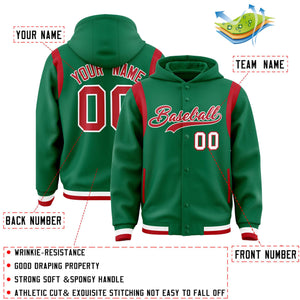 Custom Kelly Green Red Varsity Full-Snap Letterman Shoulder Color Block Hoodie Jacket