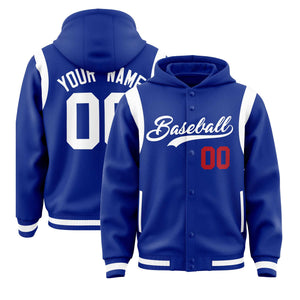 Custom Royal White Varsity Full-Snap Letterman Shoulder Color Block Hoodie Jacket