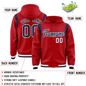 Custom Red Navy Varsity Full-Snap Letterman Shoulder Color Block Hoodie Jacket