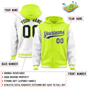 Custom Neon Green White Raglan Sleeves Varsity Full-Snap Letterman Two Tone Hoodie Jacket