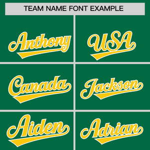 Custom Kelly Green Gold Raglan Sleeves Varsity Full-Snap Letterman Three Stripes Hoodie Jacket