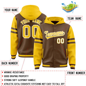 Custom Light Brown Gold Raglan Sleeves Varsity Full-Snap Letterman Three Stripes Hoodie Jacket