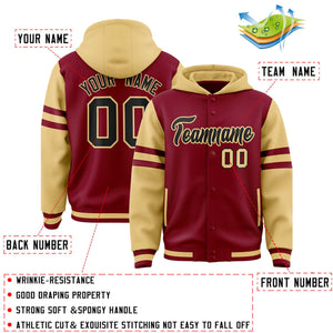 Custom Crimson Khaki Raglan Sleeves Varsity Full-Snap Letterman Three Stripes Hoodie Jacket