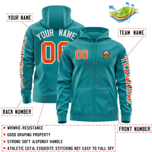 Custom Aqua Orange Varsity Full-Zip Letterman Classic Hoodie Jacket