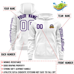 Custom White Purple Varsity Full-Zip Letterman Classic Hoodie Jacket