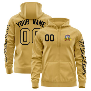 Custom Old Gold Black Varsity Full-Zip Letterman Classic Hoodie Jacket