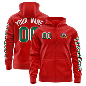 Custom Red Kelly Green Varsity Full-Zip Letterman Classic Hoodie Jacket