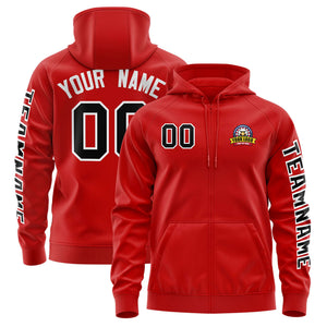 Custom Red Black Varsity Full-Zip Letterman Classic Hoodie Jacket