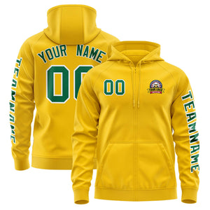 Custom Gold Kelly Green Varsity Full-Zip Letterman Classic Hoodie Jacket