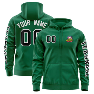 Custom Kelly Green Black Varsity Full-Zip Letterman Classic Hoodie Jacket