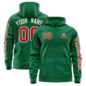 Custom Kelly Green Red Varsity Full-Zip Letterman Classic Hoodie Jacket