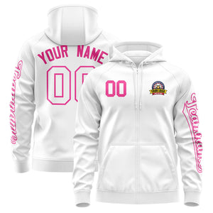 Custom White Pink Varsity Full-Zip Letterman Classic Hoodie Jacket