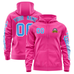 Custom Pink Powder Blue Varsity Full-Zip Letterman Classic Hoodie Jacket