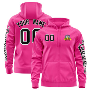 Custom Pink Black Varsity Full-Zip Letterman Classic Hoodie Jacket