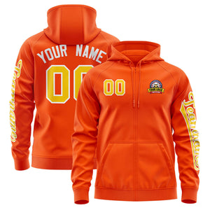 Custom Orange Gold Varsity Full-Zip Letterman Classic Hoodie Jacket