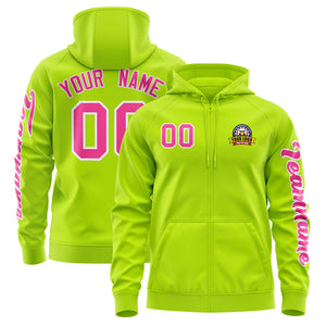 Custom Neon Green Pink Varsity Full-Zip Letterman Classic Hoodie Jacket