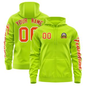 Custom Neon Green Orange Varsity Full-Zip Letterman Classic Hoodie Jacket