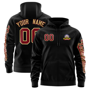 Custom Black Crimson Varsity Full-Zip Letterman Classic Hoodie Jacket