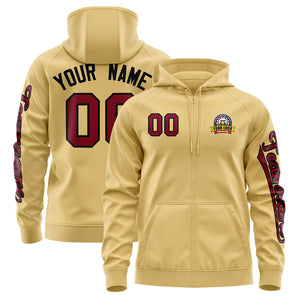 Custom Khaki Crimson Varsity Full-Zip Letterman Classic Hoodie Jacket