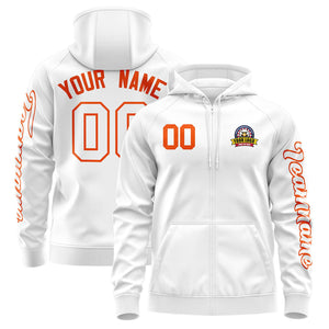 Custom White Orange Varsity Full-Zip Letterman Classic Hoodie Jacket