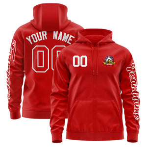 Custom Red White Varsity Full-Zip Letterman Classic Hoodie Jacket