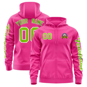 Custom Pink Neon Green Varsity Full-Zip Letterman Classic Hoodie Jacket