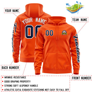 Custom Orange Navy Varsity Full-Zip Letterman Classic Hoodie Jacket