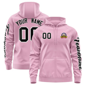 Custom Light Pink Black Varsity Full-Zip Letterman Classic Hoodie Jacket