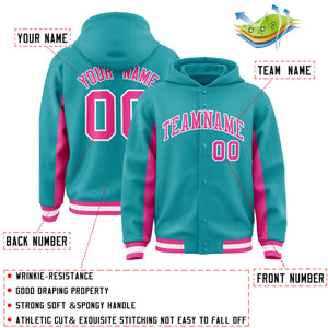 Custom Aqua Pink Color Block Varsity Full-Snap Letterman Hoodie Jacket