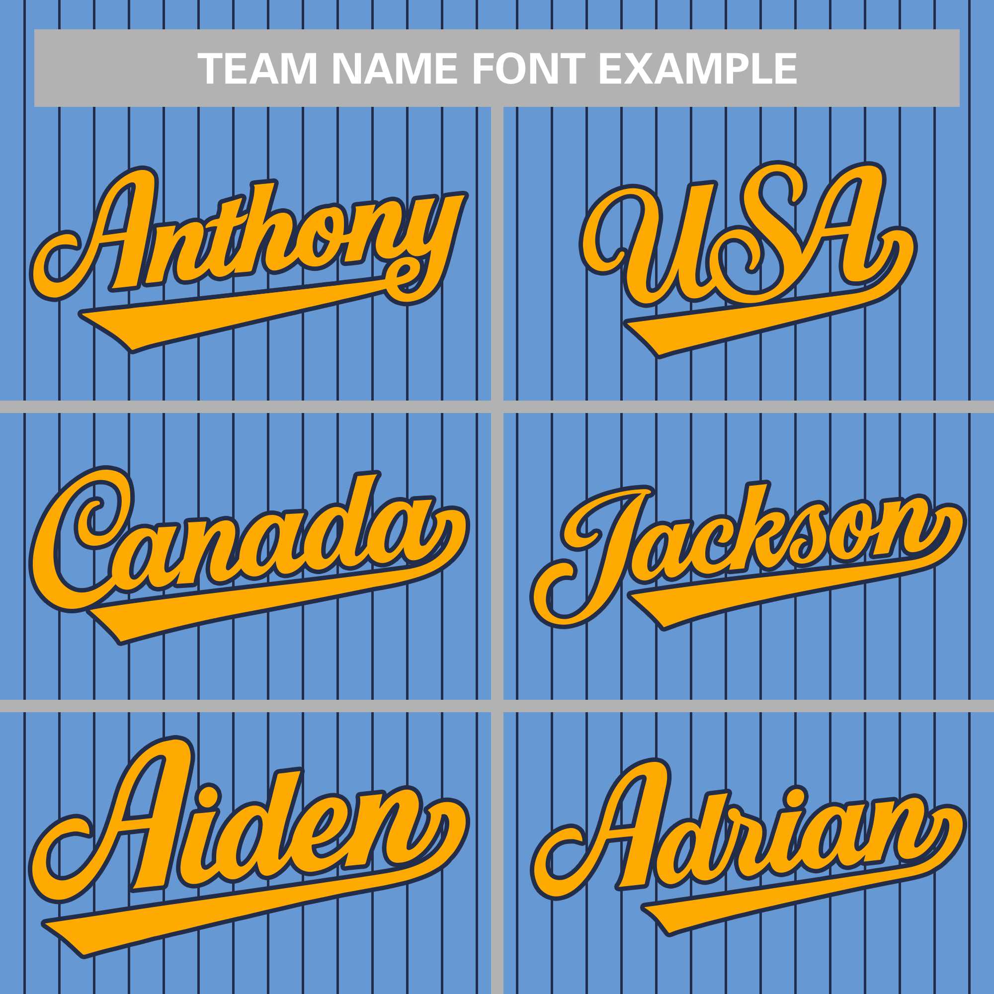 pinstripe jerseys team name font