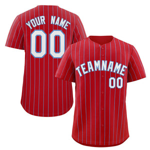 Maillot de baseball personnalisé à rayures rouges, blanches et bleues claires, à la mode, authentique