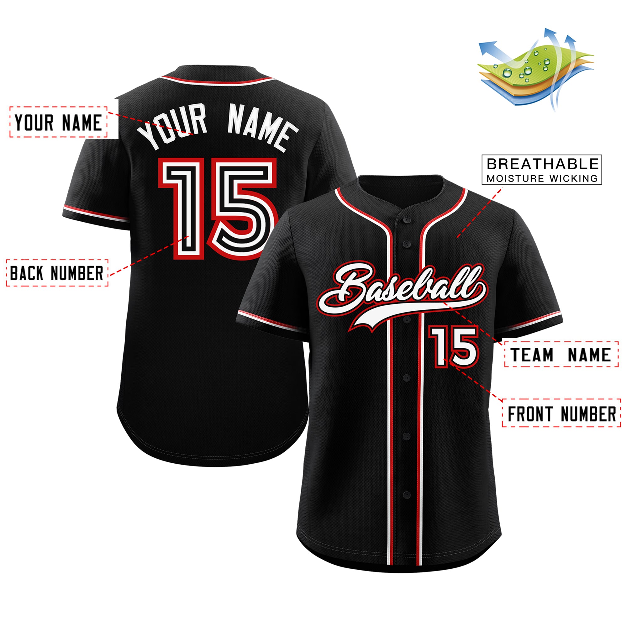 Custom Black White-Red Classic Style Authentic Baseball Jersey