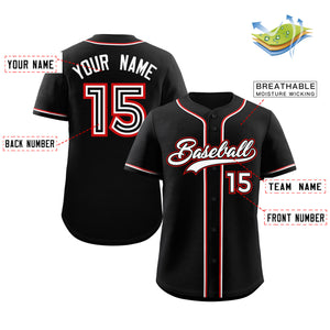 Custom Black White-Red Classic Style Authentic Baseball Jersey